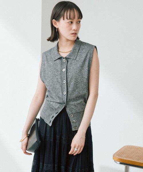 RIVE DROITE（リヴドロワ）の「予約【抜け感のある印象に】メランジポロカラーベスト（ニット/セーター・レディース・モカ/グレー・FREE）」の22枚目の写真