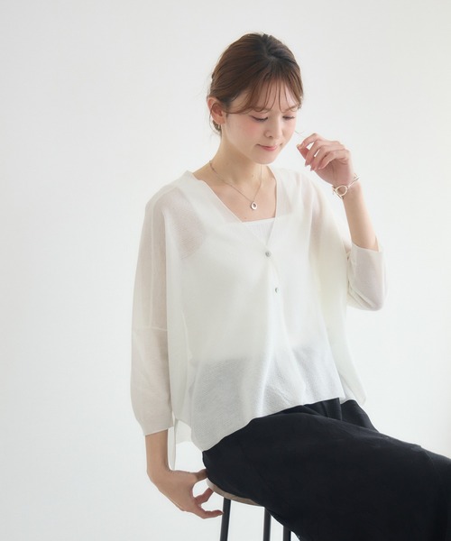 KATHARINE ROSS（キャサリンロス）の「【KATHARINE ROSS】16Gさらっとかのこカーディガン（カーディガン/ボレロ・レディース・イエロー/オフホワイト/ライトブルー・FREE）」の2枚目の写真