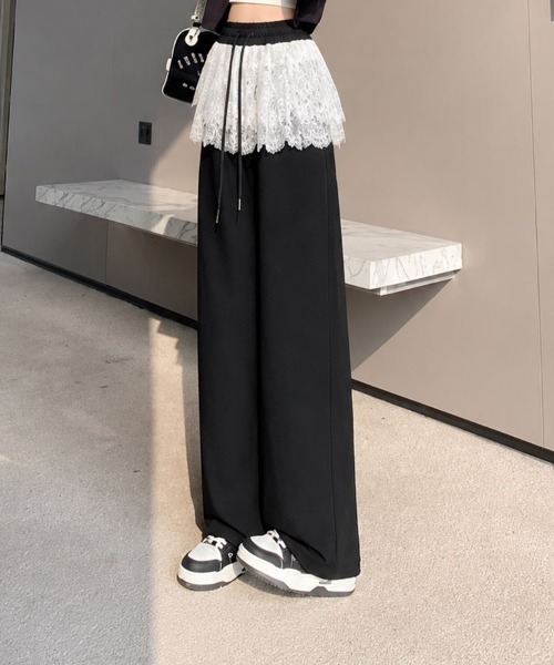 mielu(ミエル)の「レース付きスウェットパンツ(スウェットパンツ・レディース・ブラック・LARGE)」の1枚目の写真