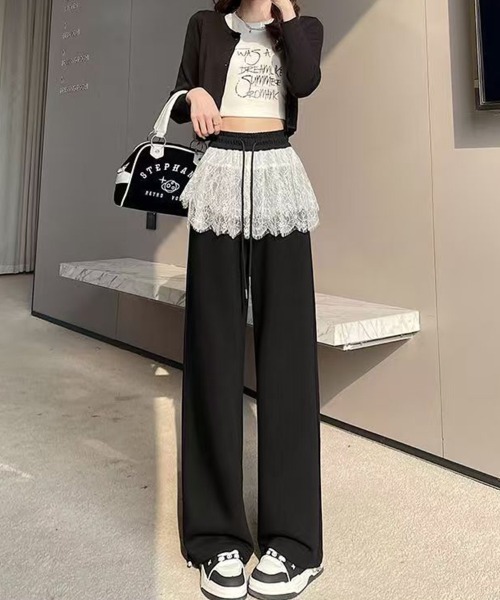 mielu(ミエル)の「レース付きスウェットパンツ(スウェットパンツ・レディース・ブラック・LARGE)」の2枚目の写真