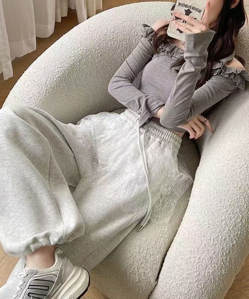 mielu(ミエル)の「レース付きスウェットパンツ(スウェットパンツ・レディース・ブラック・LARGE)」の11枚目の写真