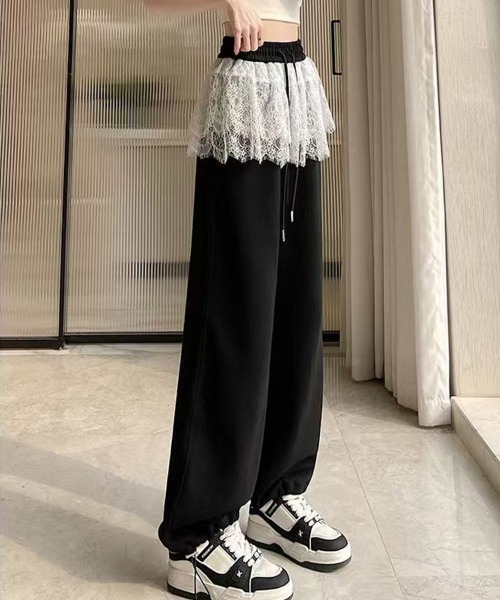 mielu(ミエル)の「レース付きスウェットパンツ(スウェットパンツ・レディース・ブラック・LARGE)」の4枚目の写真