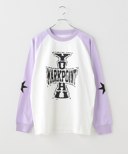 MARK POINT(マークポイント)の「MARK POINT / マークポイント RAGLAN L/S TEE(Tシャツ/カットソー・メンズ・ブラック/パープル・LARGE/MEDIUM)」の2枚目の写真