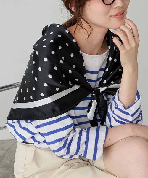BONLECILL Marche(ボンルシールマルシェ)の「【BONLECILL Marche】アソート柄大判スカーフ 90×90(バンダナ/スカーフ・レディース・ブラック系1/ブラック/ホワイト/ブラウン・FREE)」の3枚目の写真