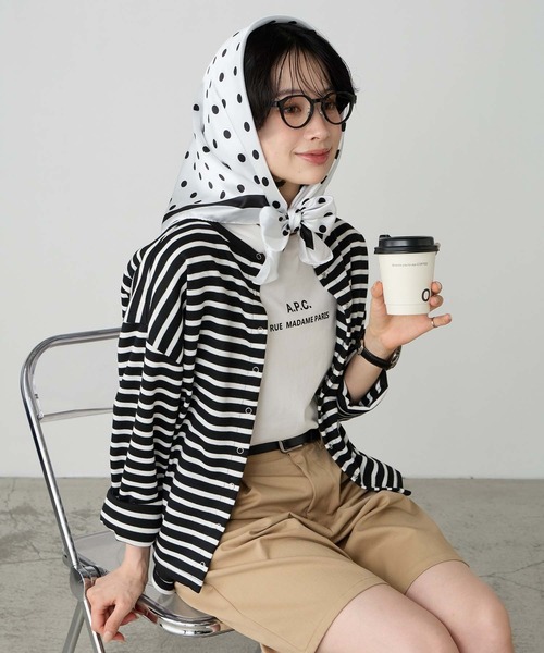 BONLECILL Marche(ボンルシールマルシェ)の「【BONLECILL Marche】アソート柄大判スカーフ 90×90(バンダナ/スカーフ・レディース・ブラック系1/ブラック/ホワイト/ブラウン・FREE)」の6枚目の写真