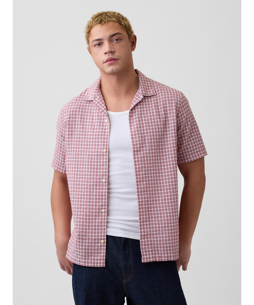 GAP(ギャップ)の「スタンダードフィット クリンクルコットン バケーションシャツ(シャツ/ブラウス・メンズ・ピンク/ブルー・XS/XL/L/M/S)」の2枚目の写真