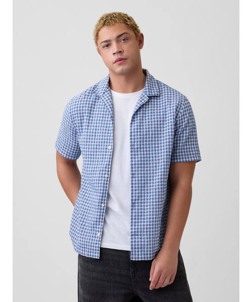 GAP(ギャップ)の「スタンダードフィット クリンクルコットン バケーションシャツ(シャツ/ブラウス・メンズ・ピンク/ブルー・XS/XL/L/M/S)」の1枚目の写真