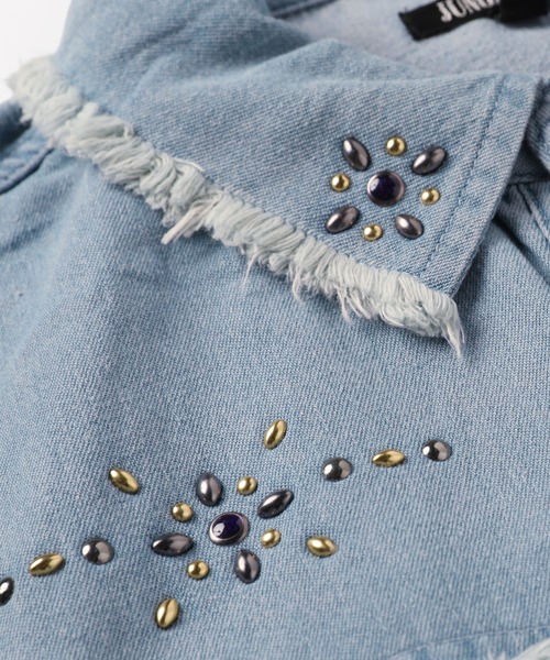 MSG（エムエスジー）の「Buyer's Select/ スタッズデザイン半袖デニムシャツ（シャツ/ブラウス・メンズ・サックスブルー/ブラック/ネイビー・M/L）」の9枚目の写真
