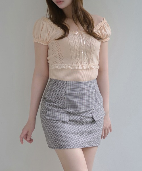 M DOLLY(エムドリー)の「Check audrey mini skirt / チェックオードリーミニスカート(スカート・レディース・ブラウン/ブラック/グレー/ベージュ・M/S)」の1枚目の写真