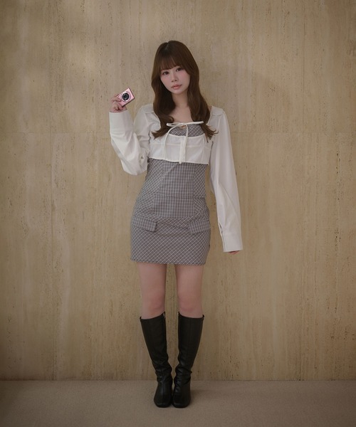M DOLLY(エムドリー)の「Check audrey mini skirt / チェックオードリーミニスカート(スカート・レディース・ブラウン/ブラック/グレー/ベージュ・M/S)」の14枚目の写真