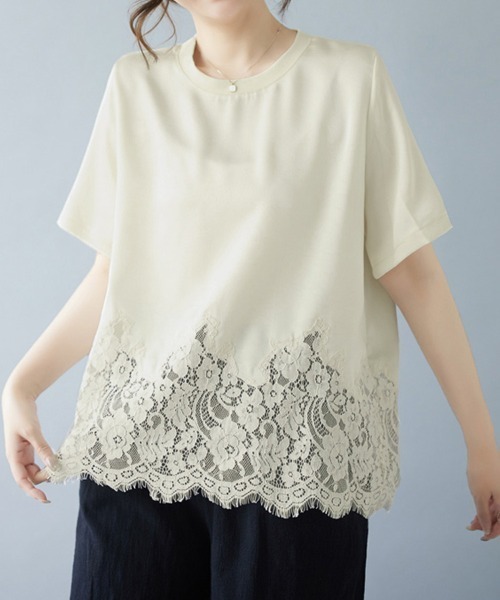 ONEP STAR(ワンピスター)の「レースヘムデザインブラウス(シャツ/ブラウス・レディース・ベージュ/ブラック・LARGE/X-LARGE/XX-LARGE)」の2枚目の写真