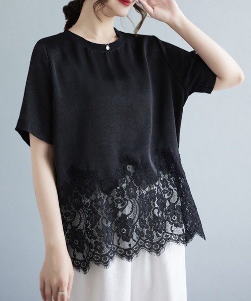 ONEP STAR(ワンピスター)の「レースヘムデザインブラウス(シャツ/ブラウス・レディース・ベージュ/ブラック・LARGE/X-LARGE/XX-LARGE)」の1枚目の写真