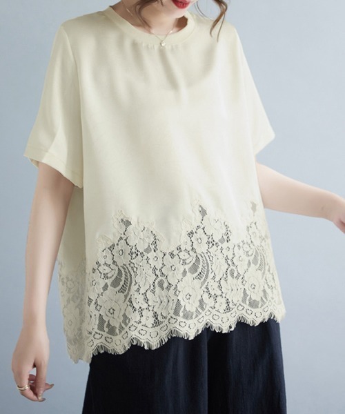 ONEP STAR(ワンピスター)の「レースヘムデザインブラウス(シャツ/ブラウス・レディース・ベージュ/ブラック・LARGE/X-LARGE/XX-LARGE)」の3枚目の写真