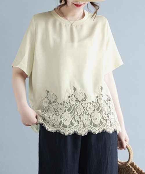 ONEP STAR(ワンピスター)の「レースヘムデザインブラウス(シャツ/ブラウス・レディース・ベージュ/ブラック・LARGE/X-LARGE/XX-LARGE)」の5枚目の写真