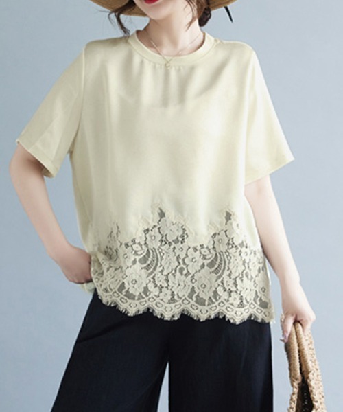ONEP STAR(ワンピスター)の「レースヘムデザインブラウス(シャツ/ブラウス・レディース・ベージュ/ブラック・LARGE/X-LARGE/XX-LARGE)」の7枚目の写真