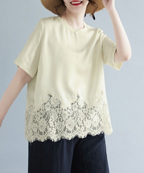 ONEP STAR(ワンピスター)の「レースヘムデザインブラウス(シャツ/ブラウス・レディース・ベージュ/ブラック・LARGE/X-LARGE/XX-LARGE)」の9枚目の写真
