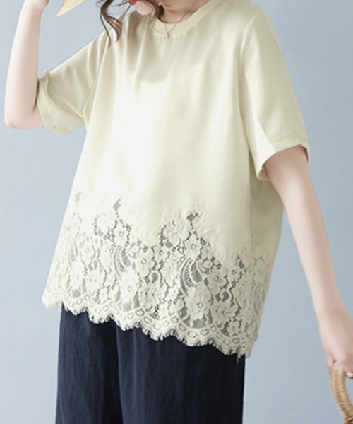 ONEP STAR(ワンピスター)の「レースヘムデザインブラウス(シャツ/ブラウス・レディース・ベージュ/ブラック・LARGE/X-LARGE/XX-LARGE)」の10枚目の写真