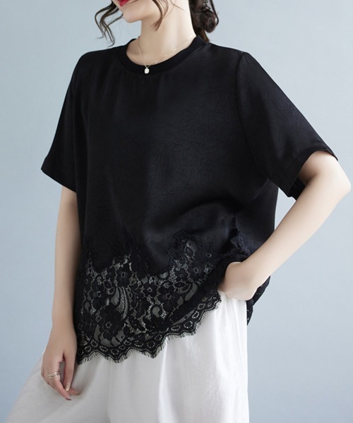 ONEP STAR(ワンピスター)の「レースヘムデザインブラウス(シャツ/ブラウス・レディース・ベージュ/ブラック・LARGE/X-LARGE/XX-LARGE)」の11枚目の写真
