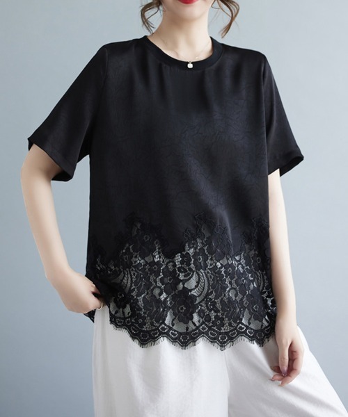ONEP STAR(ワンピスター)の「レースヘムデザインブラウス(シャツ/ブラウス・レディース・ベージュ/ブラック・LARGE/X-LARGE/XX-LARGE)」の12枚目の写真