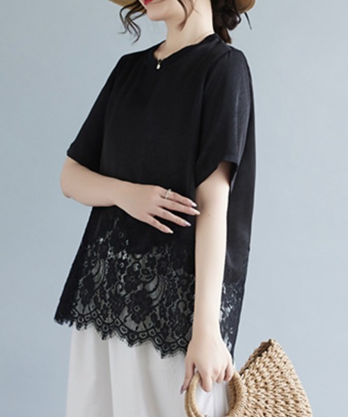 ONEP STAR(ワンピスター)の「レースヘムデザインブラウス(シャツ/ブラウス・レディース・ベージュ/ブラック・LARGE/X-LARGE/XX-LARGE)」の14枚目の写真