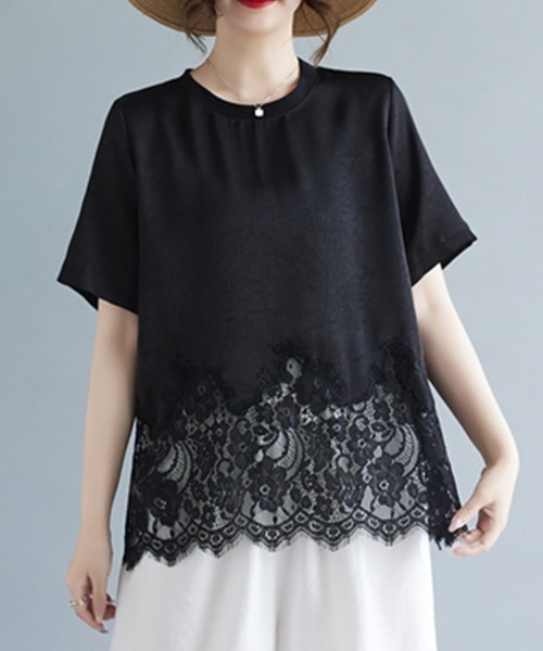 ONEP STAR(ワンピスター)の「レースヘムデザインブラウス(シャツ/ブラウス・レディース・ベージュ/ブラック・LARGE/X-LARGE/XX-LARGE)」の15枚目の写真