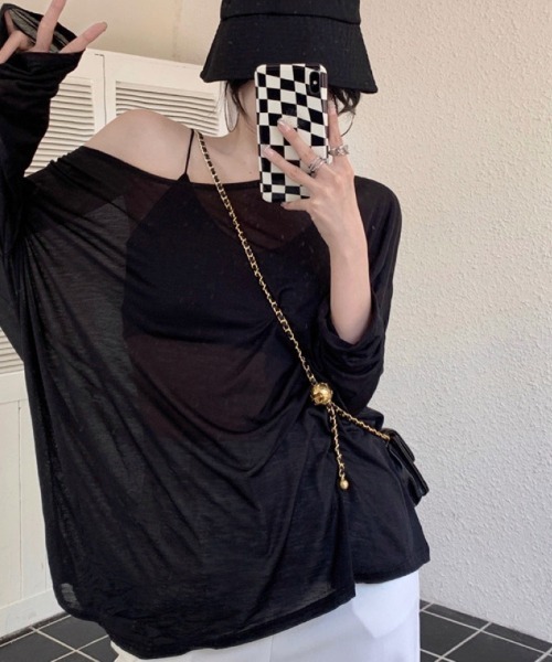Ritzy（リッツィー）の「オーバーサイズ  オフショルダーボーダーシアー T シャツ（Tシャツ/カットソー・レディース・ブラック×ホワイト/ホワイト/ブラック・M/S）」の13枚目の写真