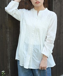 【indian Cotton Collection】フロント刺繍スキッパーブラウス(インド綿.インドコットン.コットン100%,綿100%)