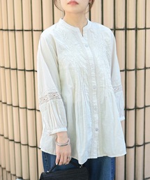 【indian Cotton Collection】フロント刺繍スキッパーブラウス(インド綿.インドコットン.コットン100%,綿100%)