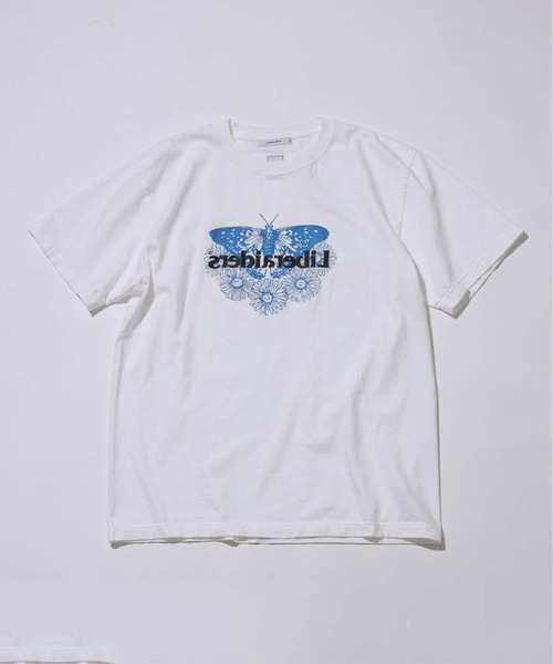 Liberaiders(リベレイダース)の「Liberaiders / リベレイダース 別注 バタフライ ミラー ロゴ Tシャツ(Tシャツ/カットソー・メンズ・イエロー/ピンク/ホワイト/ブラック系その他・LARGE/MEDIUM)」の1枚目の写真