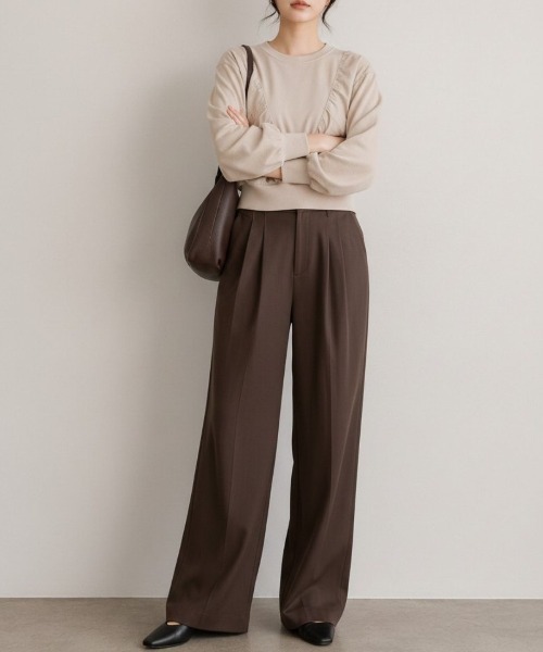 Human 2nd Occasion(ヒューマンセカンドオケージョン)の「異素材ドッキングギャザープルオーバー(Tシャツ/カットソー・レディース・ベージュ系その他/ブラック・FREE)」の16枚目の写真