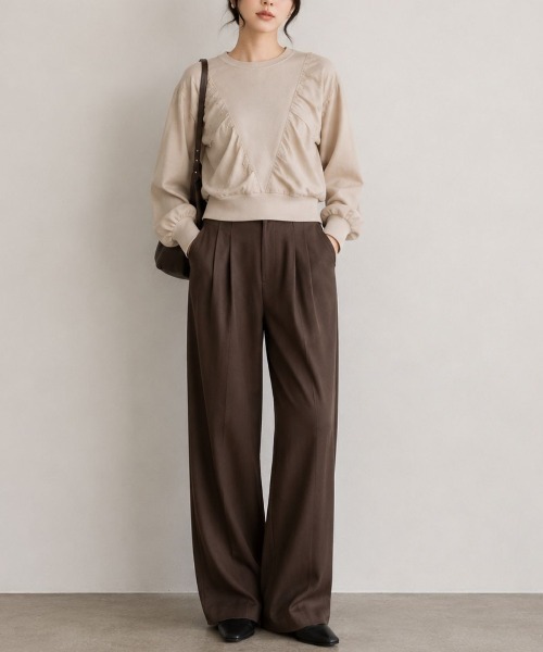Human 2nd Occasion(ヒューマンセカンドオケージョン)の「異素材ドッキングギャザープルオーバー(Tシャツ/カットソー・レディース・ベージュ系その他/ブラック・FREE)」の18枚目の写真