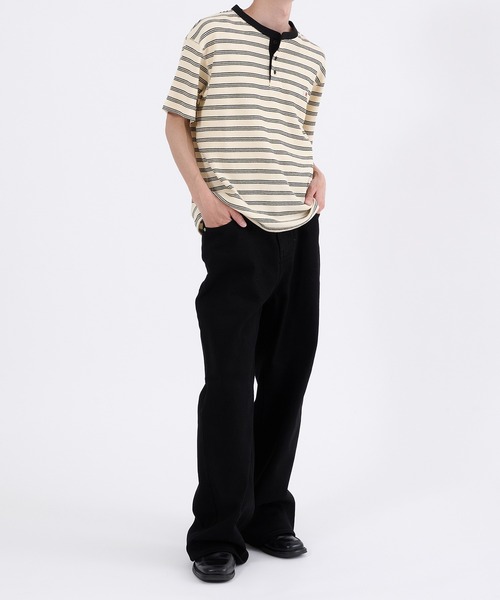 Perushu(ペルーシュ)の「WAFFLE BORDER HENLEY NECK T-SHIRT/ワッフルボーダー ヘンリーネックTシャツ(Tシャツ/カットソー・メンズ・ネイビー/グリーン/アイボリー・MEDIUM/LARGE)」の10枚目の写真