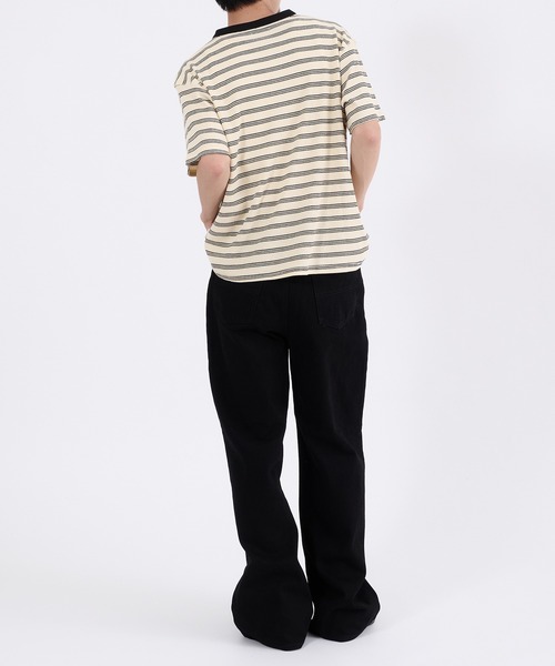 Perushu(ペルーシュ)の「WAFFLE BORDER HENLEY NECK T-SHIRT/ワッフルボーダー ヘンリーネックTシャツ(Tシャツ/カットソー・メンズ・ネイビー/グリーン/アイボリー・MEDIUM/LARGE)」の7枚目の写真