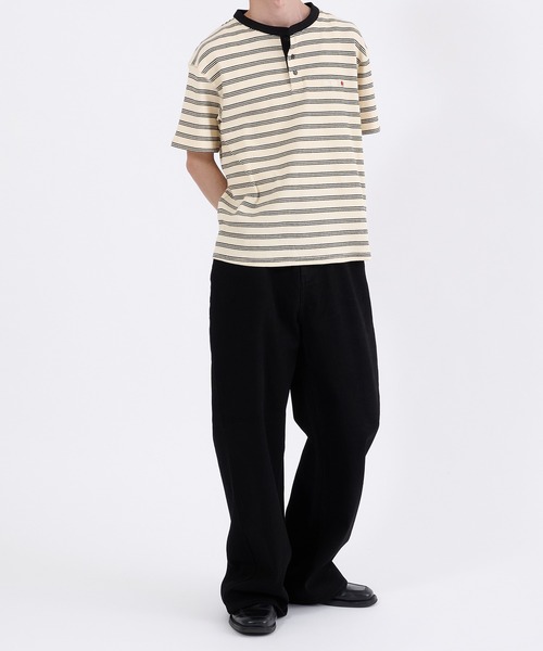Perushu(ペルーシュ)の「WAFFLE BORDER HENLEY NECK T-SHIRT/ワッフルボーダー ヘンリーネックTシャツ(Tシャツ/カットソー・メンズ・ネイビー/グリーン/アイボリー・MEDIUM/LARGE)」の11枚目の写真