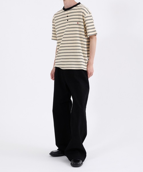 Perushu(ペルーシュ)の「WAFFLE BORDER HENLEY NECK T-SHIRT/ワッフルボーダー ヘンリーネックTシャツ(Tシャツ/カットソー・メンズ・ネイビー/グリーン/アイボリー・MEDIUM/LARGE)」の9枚目の写真