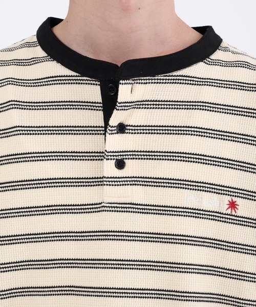 Perushu(ペルーシュ)の「WAFFLE BORDER HENLEY NECK T-SHIRT/ワッフルボーダー ヘンリーネックTシャツ(Tシャツ/カットソー・メンズ・ネイビー/グリーン/アイボリー・MEDIUM/LARGE)」の6枚目の写真