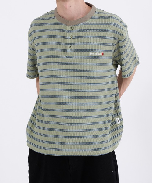 Perushu(ペルーシュ)の「WAFFLE BORDER HENLEY NECK T-SHIRT/ワッフルボーダー ヘンリーネックTシャツ(Tシャツ/カットソー・メンズ・ネイビー/グリーン/アイボリー・MEDIUM/LARGE)」の15枚目の写真