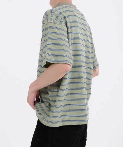 Perushu(ペルーシュ)の「WAFFLE BORDER HENLEY NECK T-SHIRT/ワッフルボーダー ヘンリーネックTシャツ(Tシャツ/カットソー・メンズ・ネイビー/グリーン/アイボリー・MEDIUM/LARGE)」の5枚目の写真
