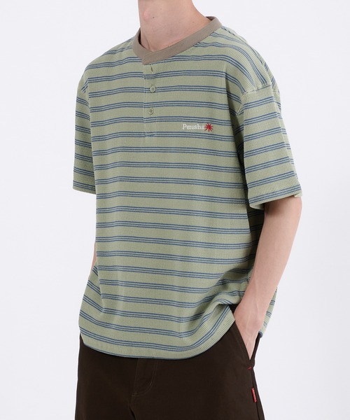 Perushu(ペルーシュ)の「WAFFLE BORDER HENLEY NECK T-SHIRT/ワッフルボーダー ヘンリーネックTシャツ(Tシャツ/カットソー・メンズ・ネイビー/グリーン/アイボリー・MEDIUM/LARGE)」の14枚目の写真