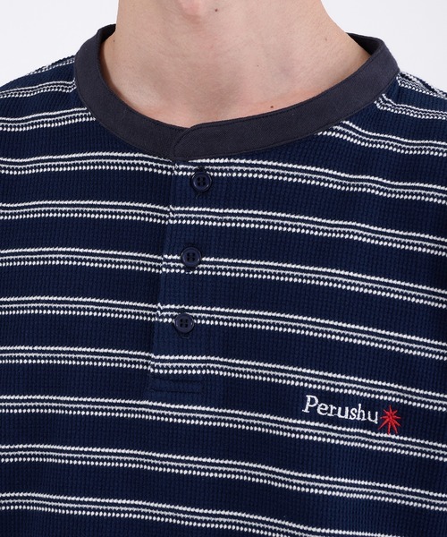 Perushu(ペルーシュ)の「WAFFLE BORDER HENLEY NECK T-SHIRT/ワッフルボーダー ヘンリーネックTシャツ(Tシャツ/カットソー・メンズ・ネイビー/グリーン/アイボリー・MEDIUM/LARGE)」の19枚目の写真