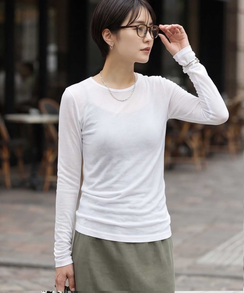 夏に着る極薄シアー長袖カットトップス（Tシャツ/カットソー）｜STYLE
