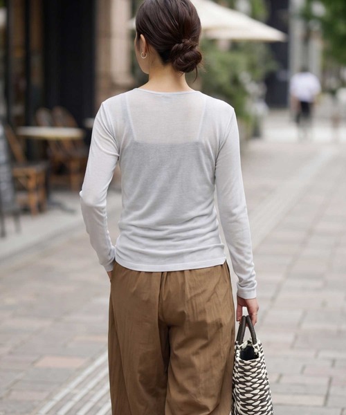 STYLE DELI(スタイルデリ)の「夏に着る極薄シアー長袖カットトップス(Tシャツ/カットソー・レディース・ホワイト/グレー・FREE)」の12枚目の写真