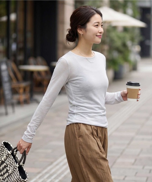 STYLE DELI(スタイルデリ)の「夏に着る極薄シアー長袖カットトップス(Tシャツ/カットソー・レディース・ホワイト/グレー・FREE)」の14枚目の写真