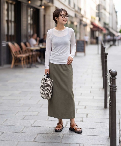 STYLE DELI(スタイルデリ)の「夏に着る極薄シアー長袖カットトップス(Tシャツ/カットソー・レディース・ホワイト/グレー・FREE)」の16枚目の写真