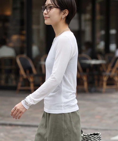 STYLE DELI(スタイルデリ)の「夏に着る極薄シアー長袖カットトップス(Tシャツ/カットソー・レディース・ホワイト/グレー・FREE)」の17枚目の写真