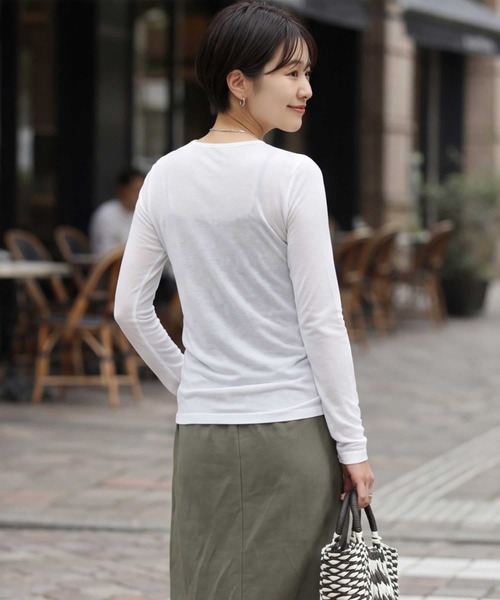 STYLE DELI(スタイルデリ)の「夏に着る極薄シアー長袖カットトップス(Tシャツ/カットソー・レディース・ホワイト/グレー・FREE)」の19枚目の写真