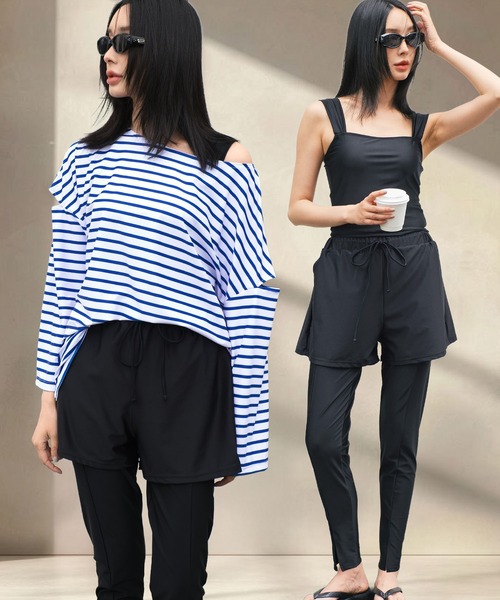 OSYAREVO(オシャレボ)の「水着 レディース 体型カバー ラッシュガード 5点セット 紫外線カット率 99%以上 UPF50+ uvカット フィットネス 水陸両用 レギンス 付き セットアップ セパレート(水着・レディース・ブラック系その他/ブルー系その他/ブラウン系その他・LARGE/MEDIUM/X-LARGE/XX-LARGE/SMALL)」の3枚目の写真