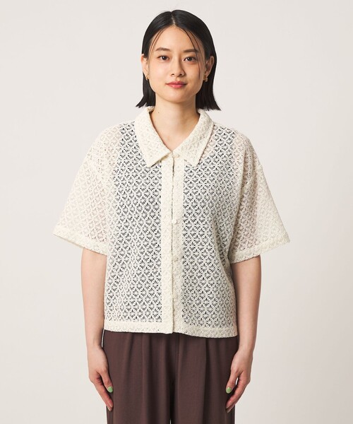 A DAY IN THE LIFE UNITED ARROWS(アデイインザライフユナイテッドアローズ)の「レース ショートスリーブシャツ ‐ウォッシャブル‐ <A DAY IN THE LIFE>(シャツ/ブラウス・レディース・ダークグレー/オフホワイト/マスタード・FREE)」の6枚目の写真