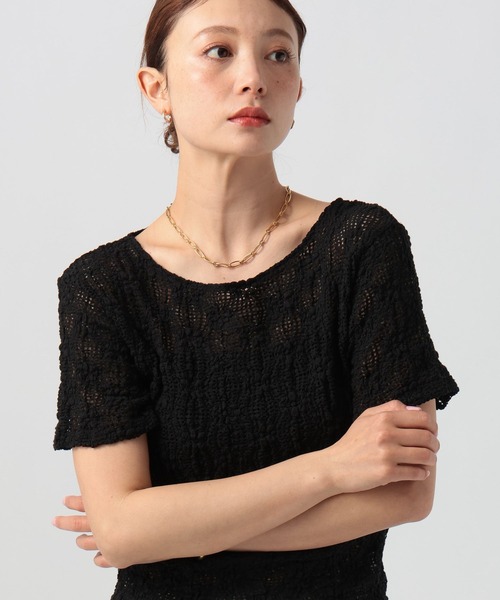 BAYFLOW（ベイフロー）の「[ストレッチ入り]カットレースショートスリーブT（Tシャツ/カットソー・レディース・ブラック/オフホワイト・FREE）」の2枚目の写真