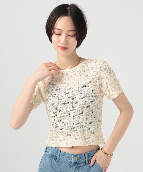 BAYFLOW（ベイフロー）の「[ストレッチ入り]カットレースショートスリーブT（Tシャツ/カットソー・レディース・ブラック/オフホワイト・FREE）」の10枚目の写真